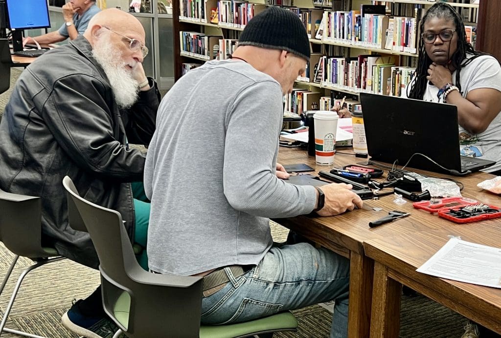 Participants at Repair Cafe on April 20 