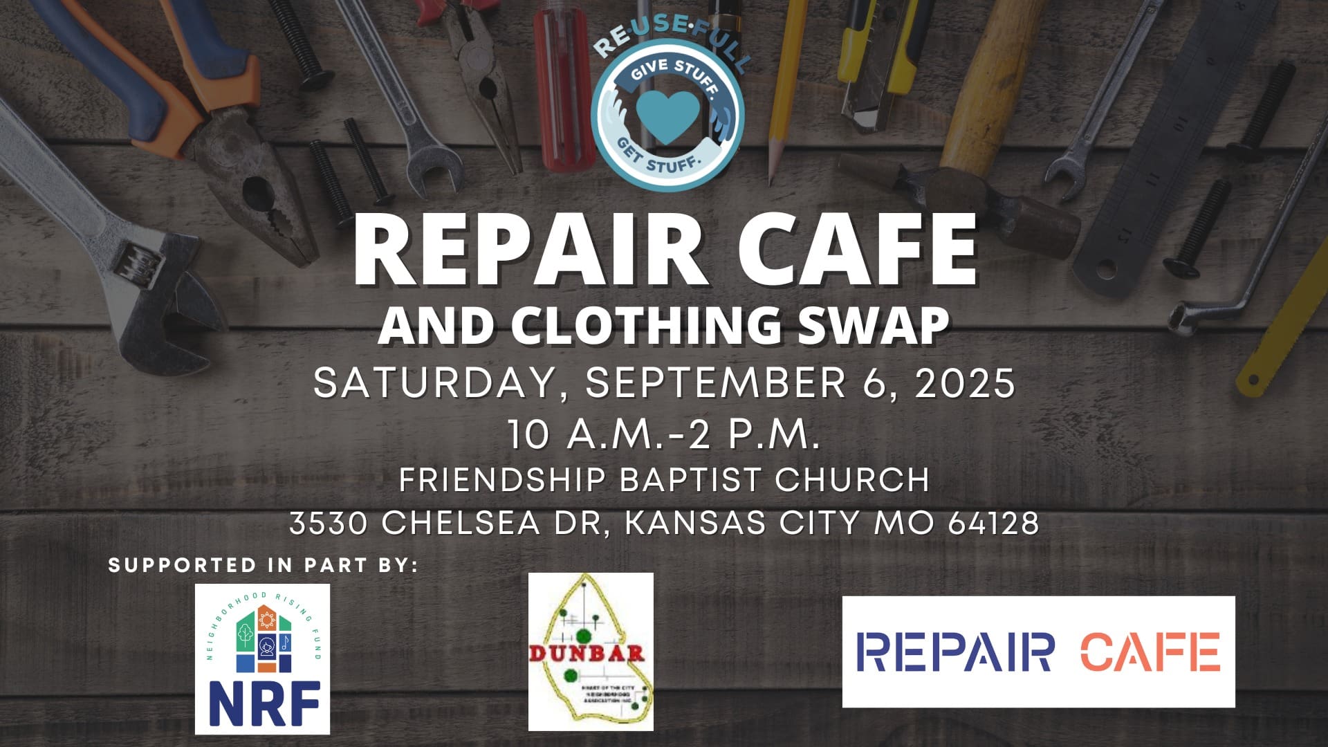 Repair Cafe and Clothing Swap September 6, 2025 Friendship Baptist Church Kansas City